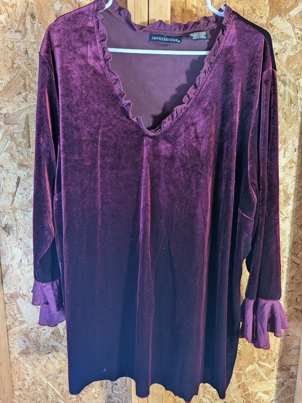 Impressions Velvet Ruffle V-Neck Tunic - Plum